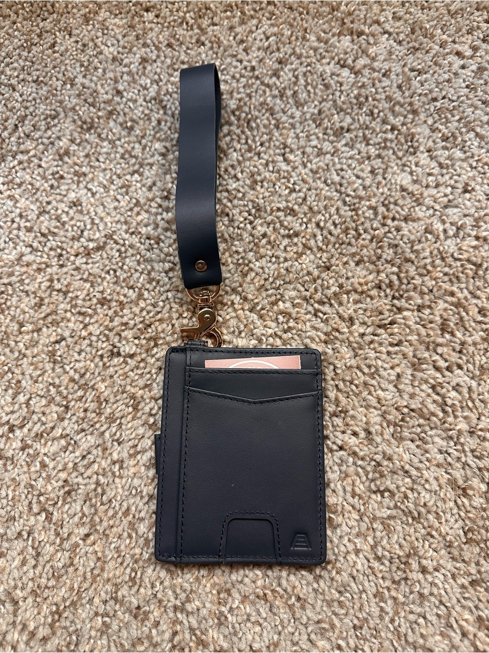 Navy Blue Leather Wristlet Card Wallet with Strap